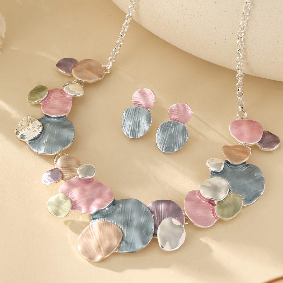Colorful Enamel Geometric Round Jewelry Set